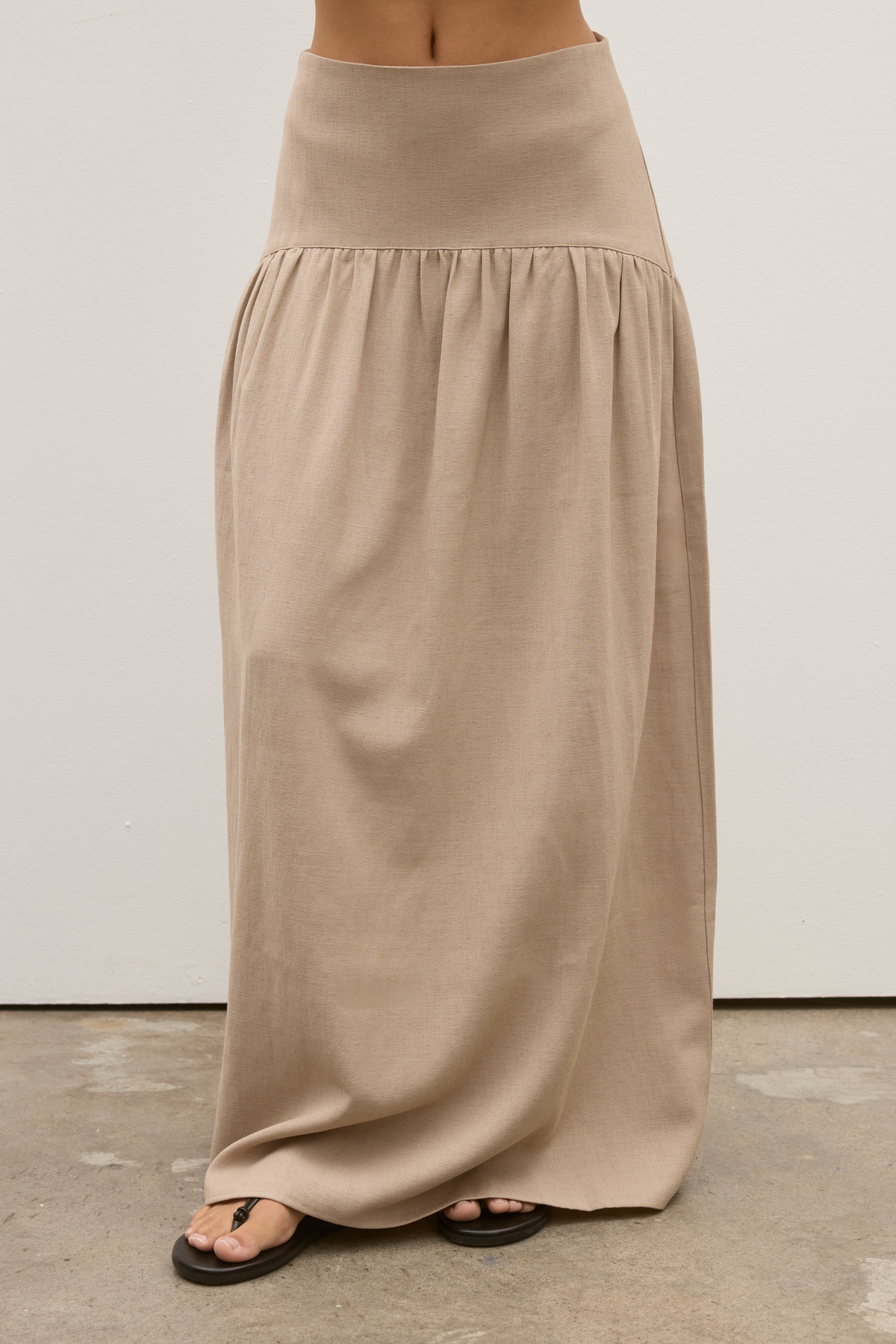 Delphine Gathered High Waist Skirt in Nude, view 2, Bayse Brand