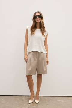 Margo Open Knit Crew Neck Vest in Ivory, view 1, Bayse Brand