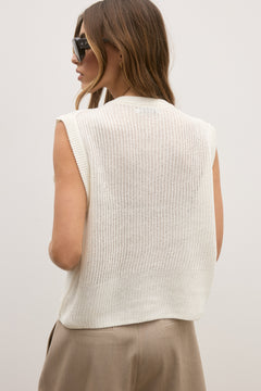 Margo Open Knit Crew Neck Vest in Ivory, view 4, Bayse Brand