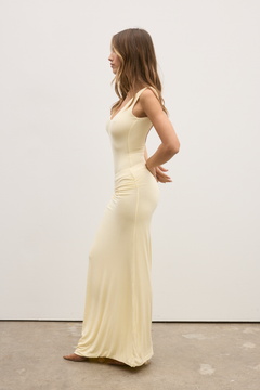 Kalina Draped Maxi Skirt in Lemon, view 2, Bayse Brand