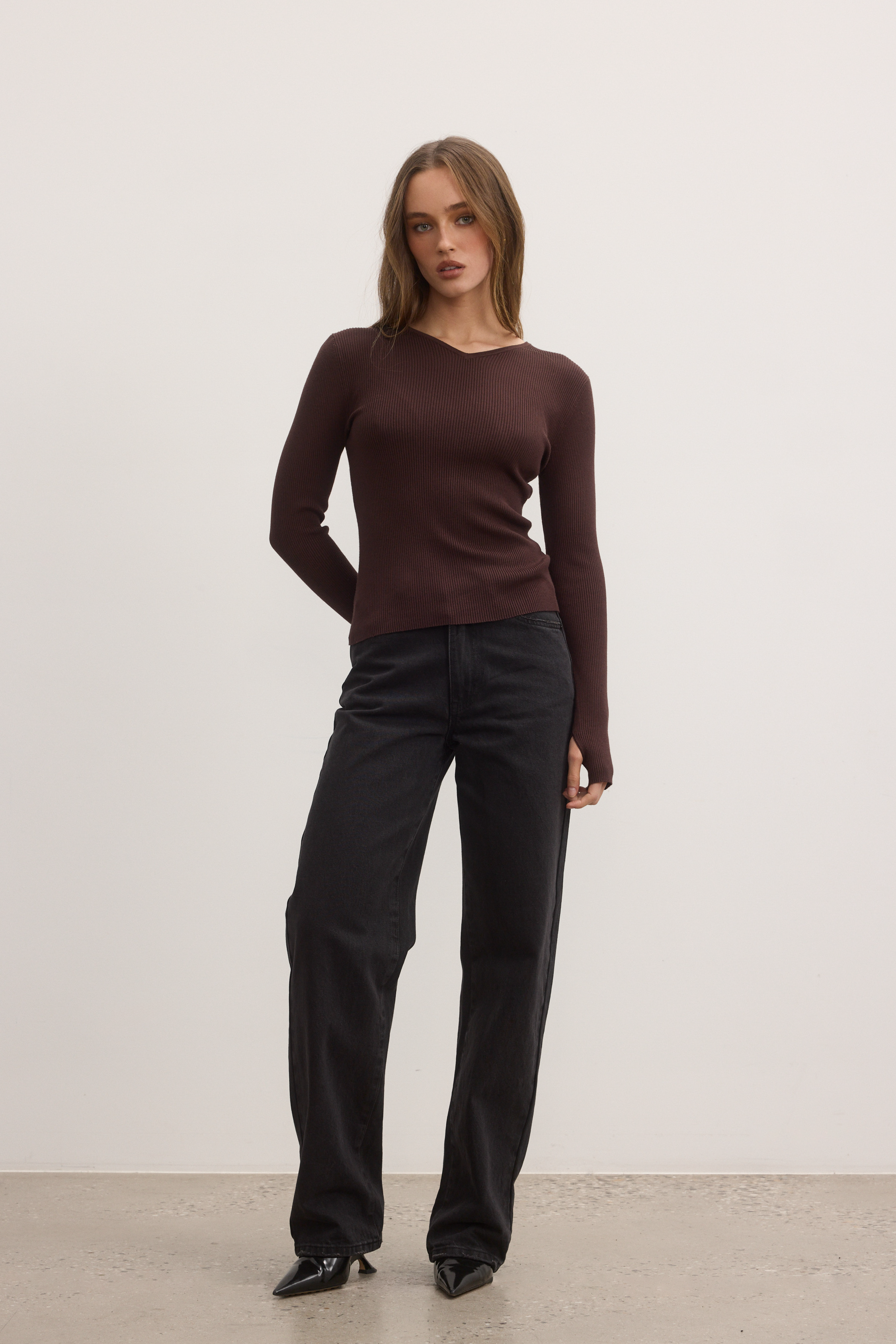 JAYDE KNIT TOP - COFFEE
