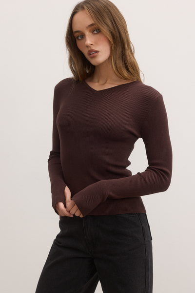 JAYDE KNIT TOP - COFFEE