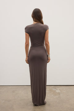 Saskia Asymmetric Neck Jersey Dress in Smoke, view 4, Bayse Brand