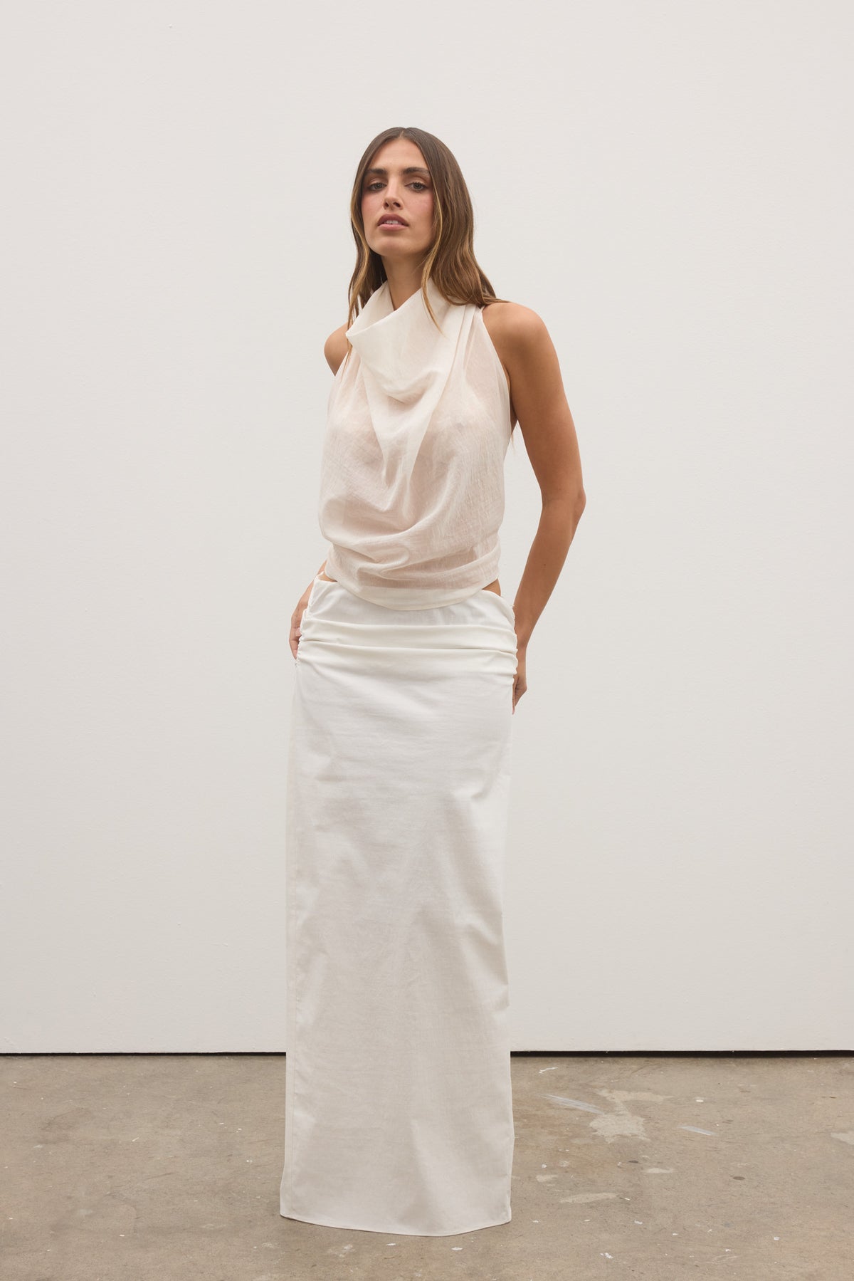 Renee Draped Halter Tie Back Top in Ivory, view 4, Bayse Brand