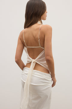 Renee Draped Halter Tie Back Top in Ivory, view 2, Bayse Brand