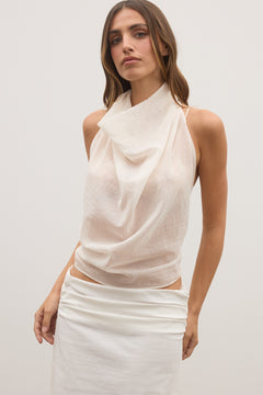 Renee Draped Halter Tie Back Top in Ivory, view 1, Bayse Brand