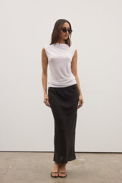 Marina Linen Blend Midi Skirt in Black, view 1, Bayse Brand