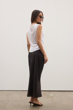 Marina Linen Blend Midi Skirt in Black, view 2, Bayse Brand