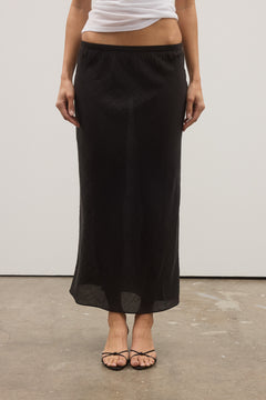 Marina Linen Blend Midi Skirt in Black, view 3, Bayse Brand