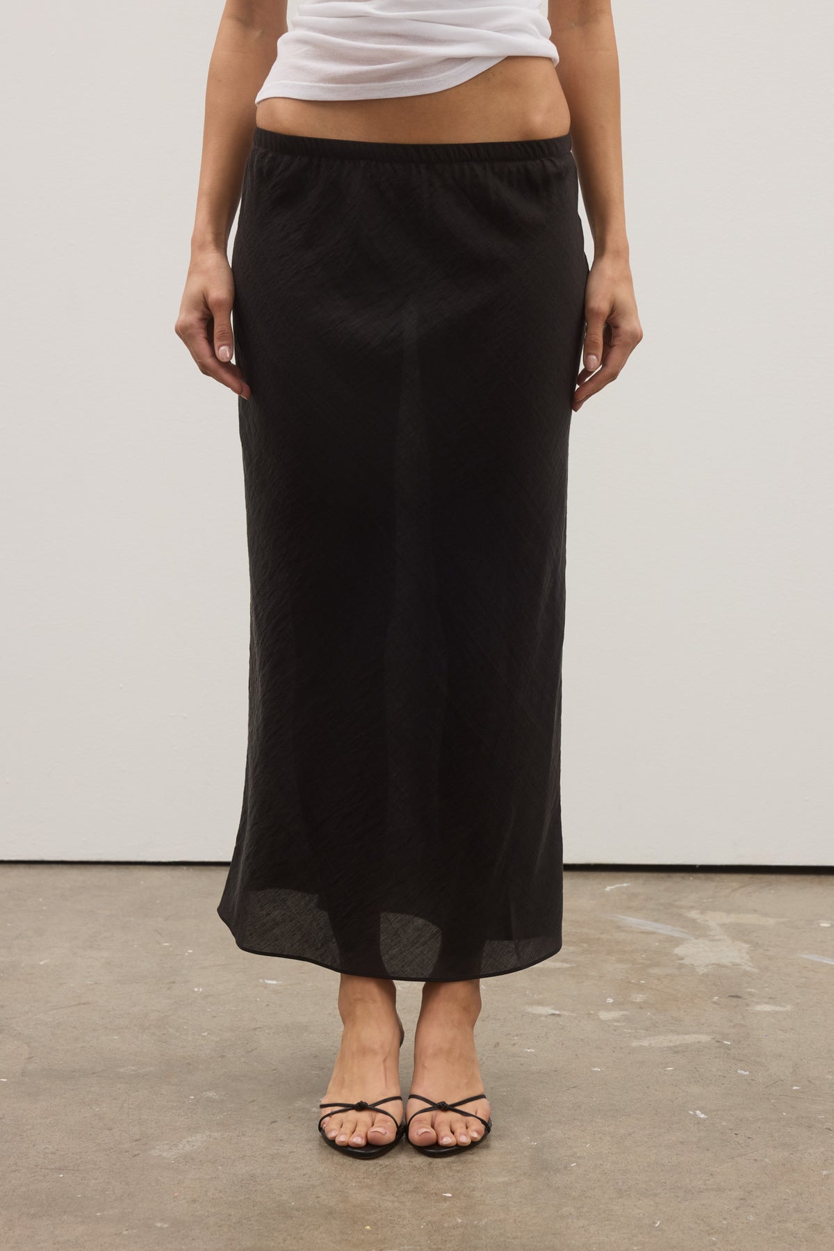 Marina Linen Blend Midi Skirt in Black, view 3, Bayse Brand