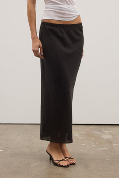 Marina Linen Blend Midi Skirt in Black, view 4, Bayse Brand