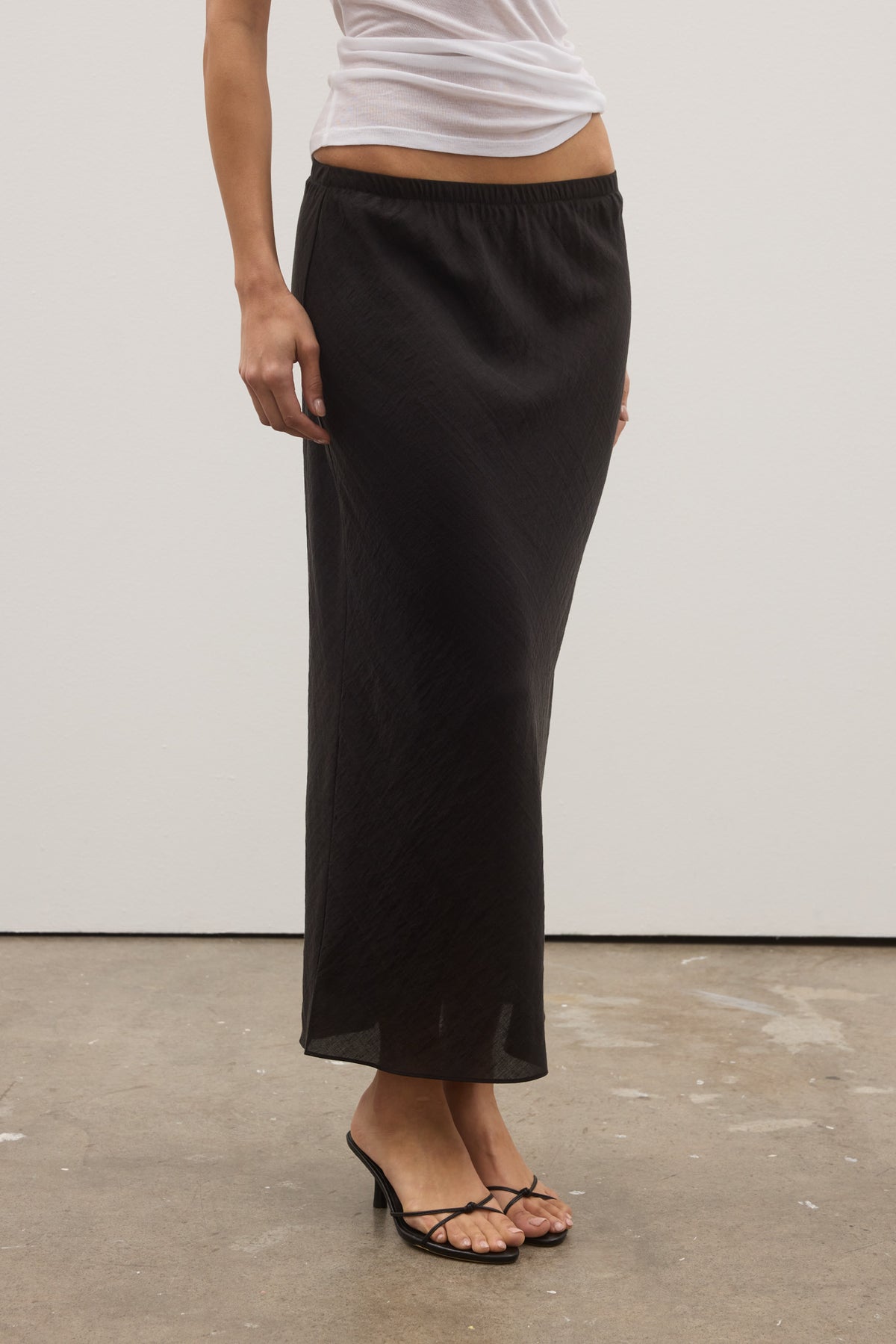Marina Linen Blend Midi Skirt in Black, view 4, Bayse Brand