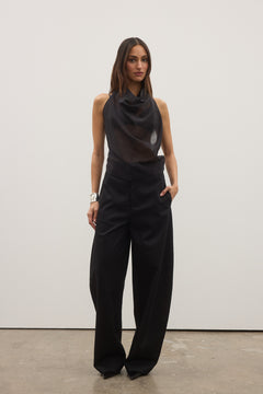 Renee Draped Halter Tie Back Top in Black, view 4, Bayse Brand