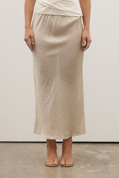 Marina Linen Blend Midi Skirt in Sand, view 2, Bayse Brand