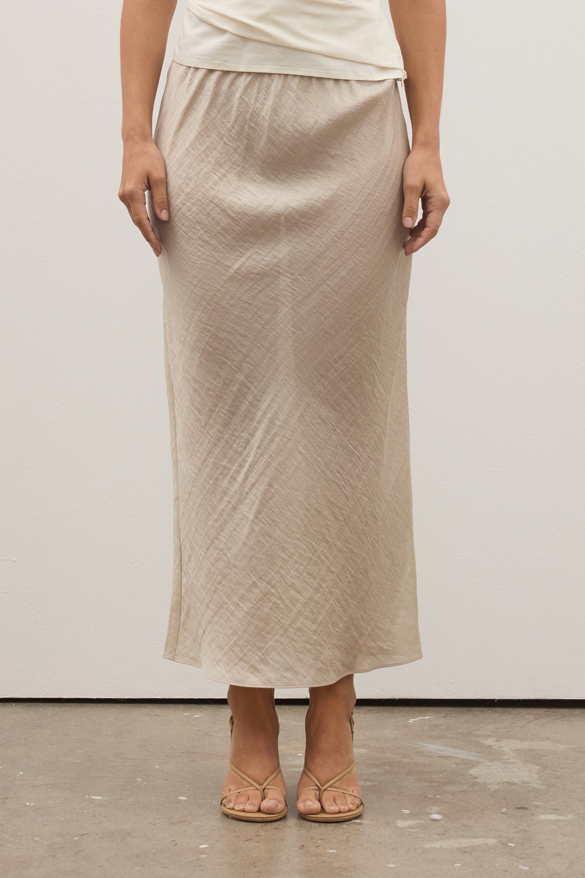 Marina Linen Blend Midi Skirt in Sand, view 2, Bayse Brand