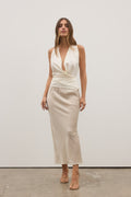Marina Linen Blend Midi Skirt in Sand, view 1, Bayse Brand