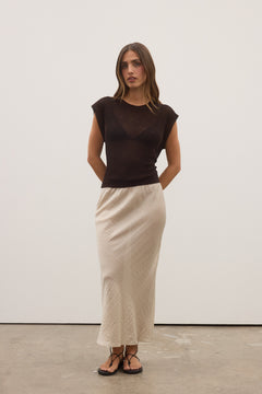 Bobbie Open Knit Tie Back Top in Dark Brown, view 1, Bayse Brand
