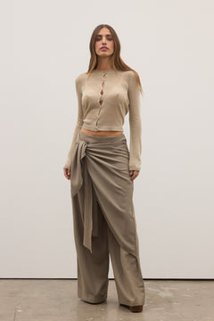 Bronte Sheer Button Through Knit Top in Sand, view 2, Bayse Brand