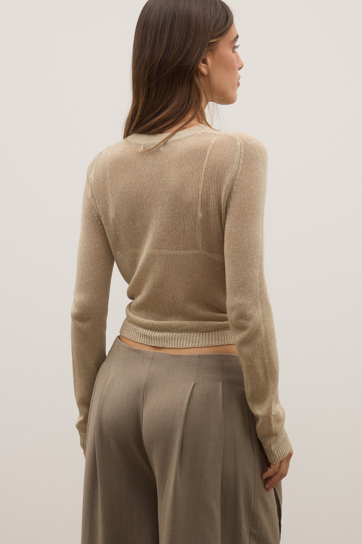 Bronte Sheer Button Through Knit Top in Sand, view 4, Bayse Brand