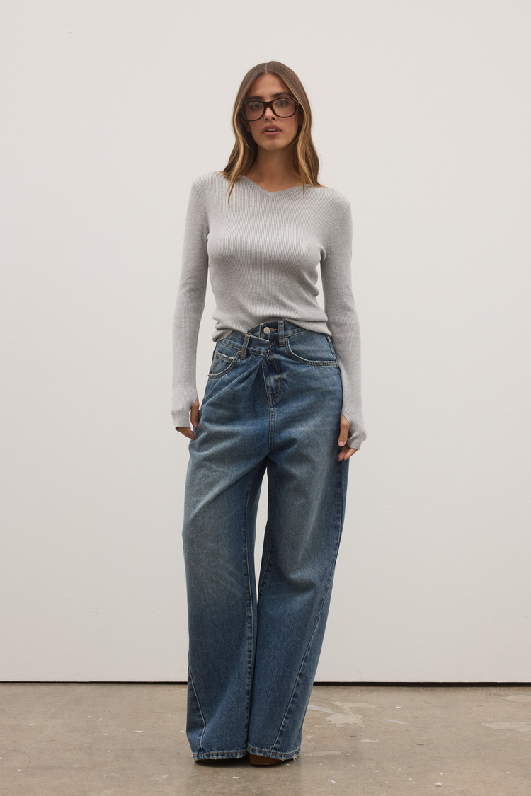 JAYDE KNIT TOP -  GREY MARLE