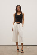 Savannah Pleated Wide Leg Short in White, view 1, Bayse Brand