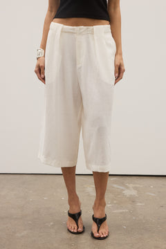 Savannah Pleated Wide Leg Short in White, view 2, Bayse Brand