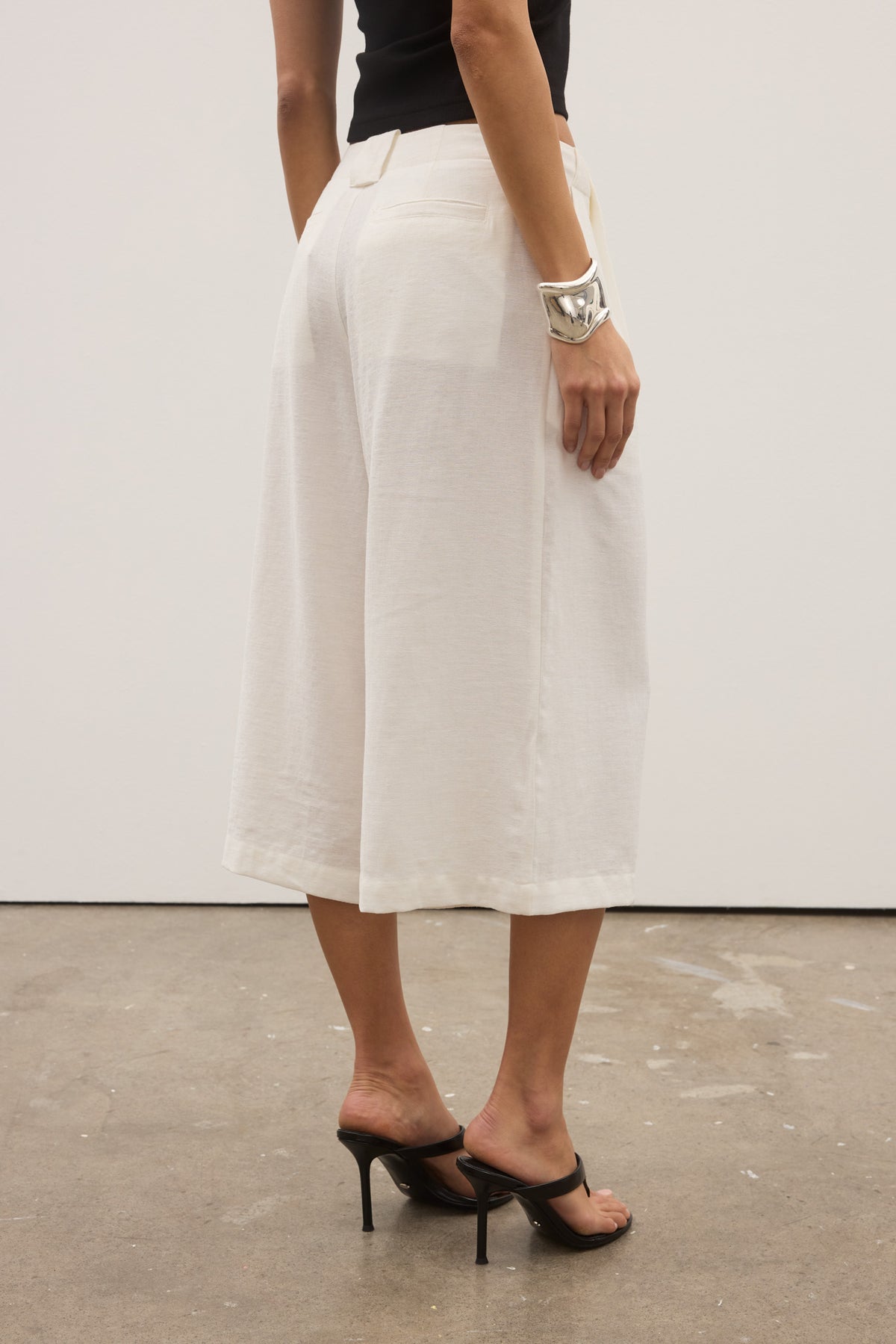 Savannah Pleated Wide Leg Short in White, view 4, Bayse Brand