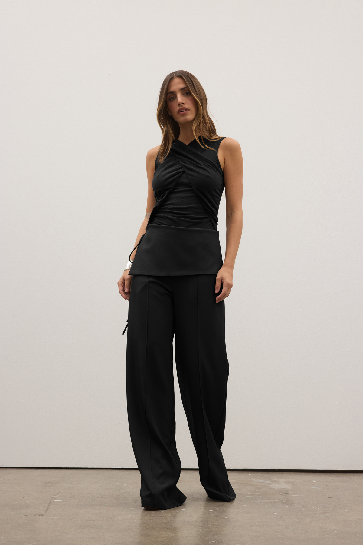 Antonia Cross Over Bodysuit in Black, view 2, Bayse Brand