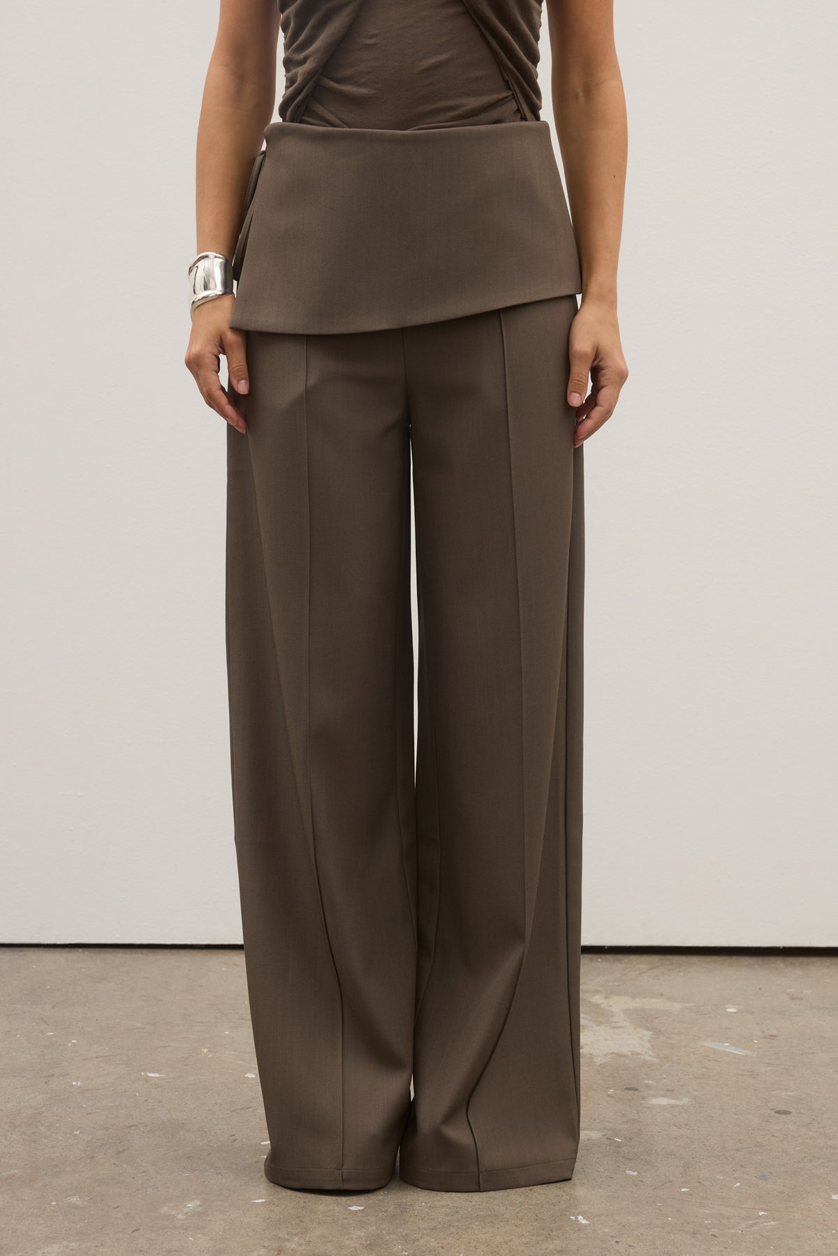 Vela Wrap Waist Wide Leg Pant in Ash, view 1, Bayse Brand