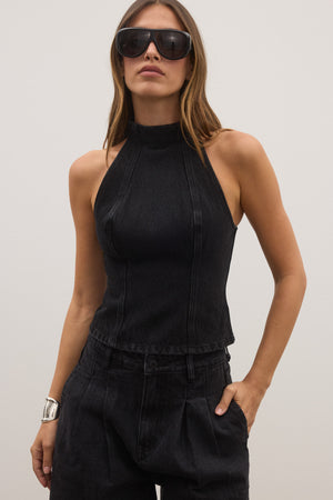 THEA DENIM TURTLENECK - BACKSTAGE BLACK