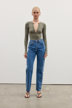 Lara Henley Bodysuit in Khaki, view 3, Bayse Brand