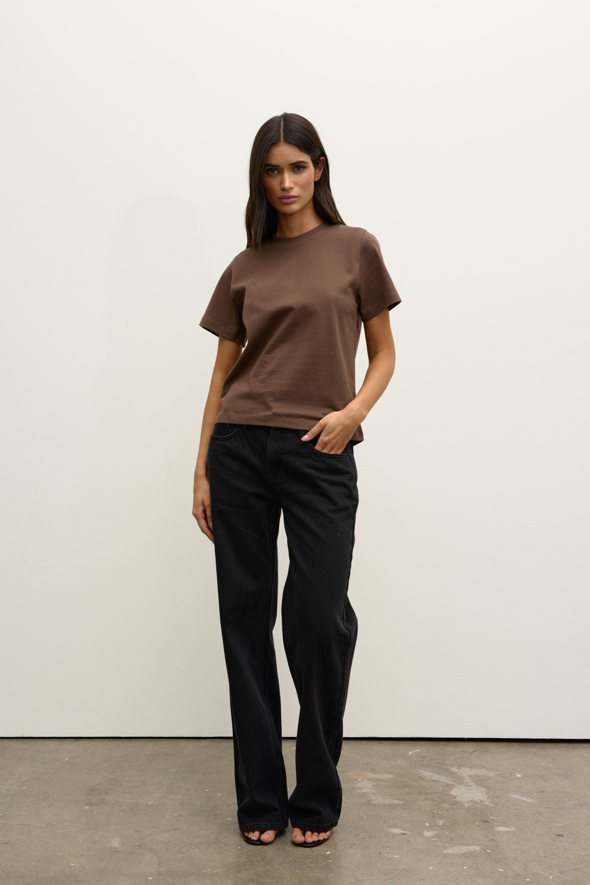 Tess Cotton Crew Neck T-Shirt in Mocha, view 1, Bayse Brand