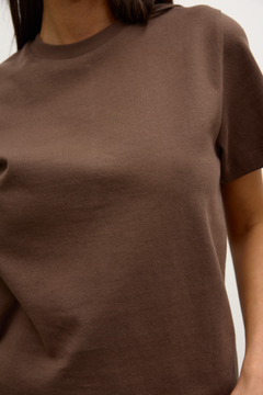 Tess Cotton Crew Neck T-Shirt in Mocha, view 3, Bayse Brand