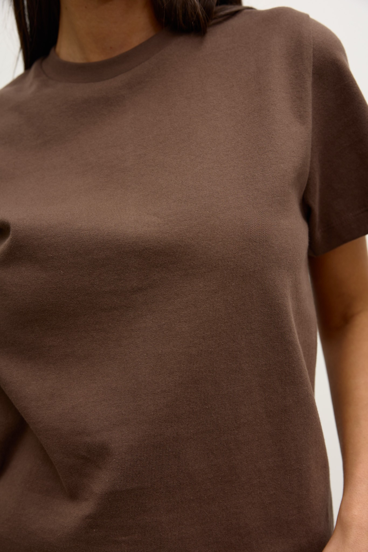 Tess Cotton Crew Neck T-Shirt in Mocha, view 3, Bayse Brand