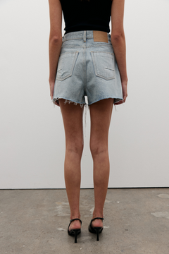 Malibu High Rise Cut Off Denim Short in Stone Blue, view 4, Bayse Brand