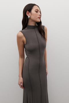 Mae High Neck Open Back Maxi Dress in Smoke, view 4, Bayse Brand