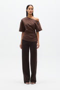 Suki Draped Off Shoulder Top in Chocolate, view 1, Bayse Brand