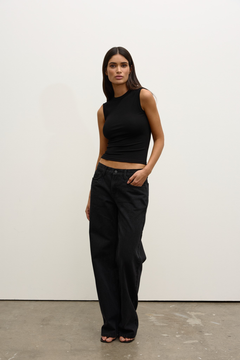 Regan Cotton Stretch Tank Top in Black, view 2, Bayse Brand