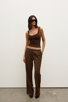 Ray Scoop Neck Tank in Chocolate, view 1, Bayse Brand