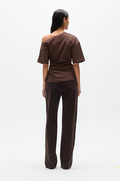 Suki Draped Off Shoulder Top in Chocolate, view 4, Bayse Brand