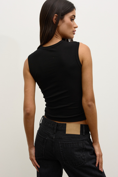 Regan Cotton Stretch Tank Top in Black, view 4, Bayse Brand