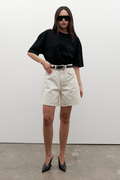 Saratoga High Rise Denim Short in Angora, view 1, Bayse Brand