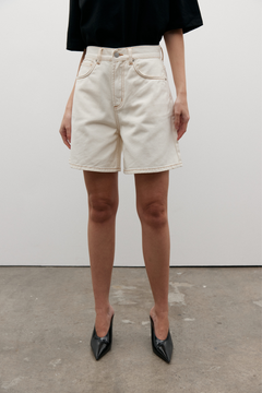 Saratoga High Rise Denim Short in Angora, view 2, Bayse Brand