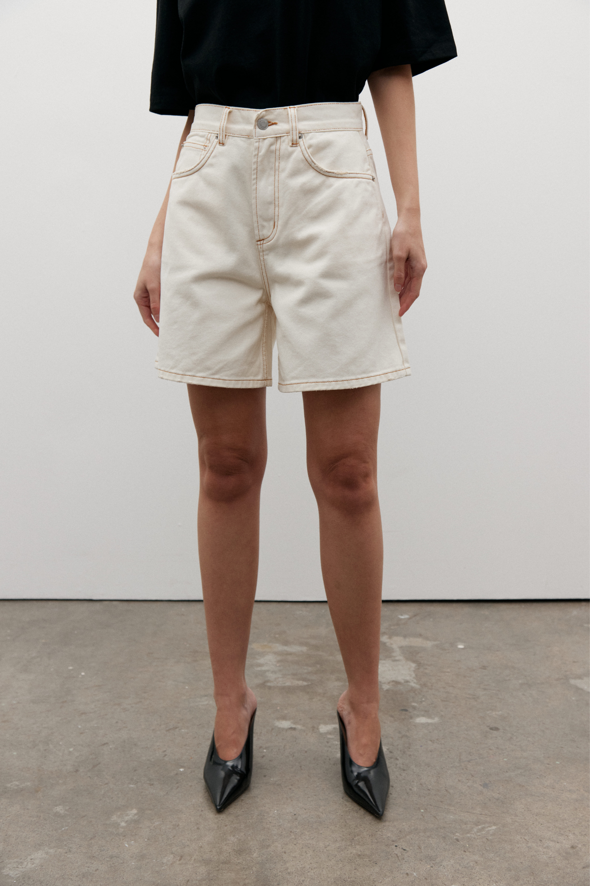 Saratoga High Rise Denim Short in Angora, view 2, Bayse Brand