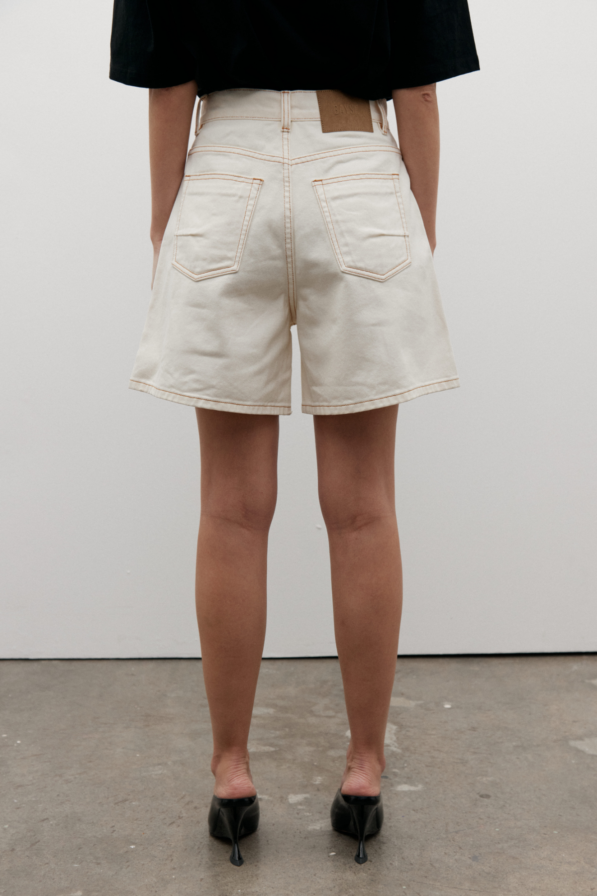Saratoga High Rise Denim Short in Angora, view 3, Bayse Brand