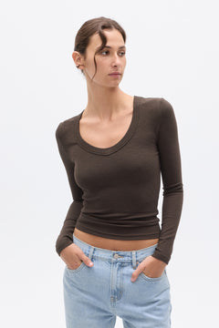 GRACE LONG SLEEVE TOP - ESPRESSO