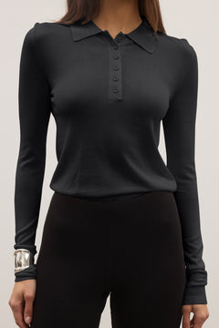 Shea Sheer Collared Knit Top in Liberty, view 2, Bayse Brand