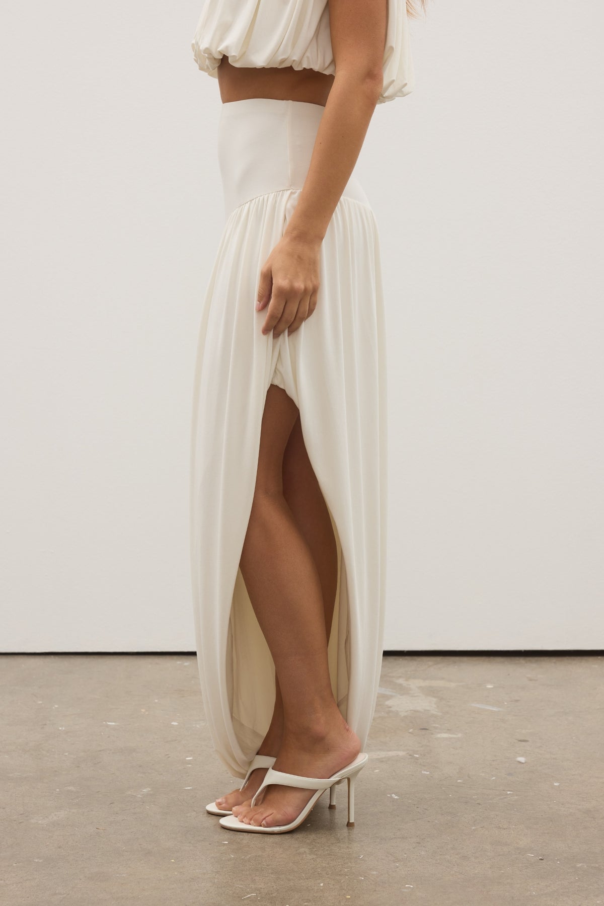 Contessa Pleated Skirt in Ivory, view 2, Bayse Brand