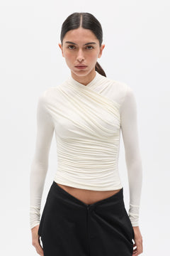 Bayse Brand Amrita Long Sleeve Top in Ivory — women's essential long sleeve top, side view