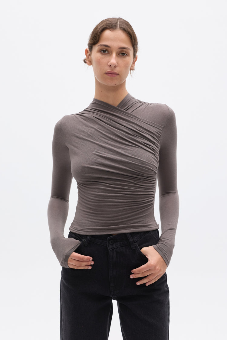 AMRITA LONG SLEEVE TOP - SMOKE